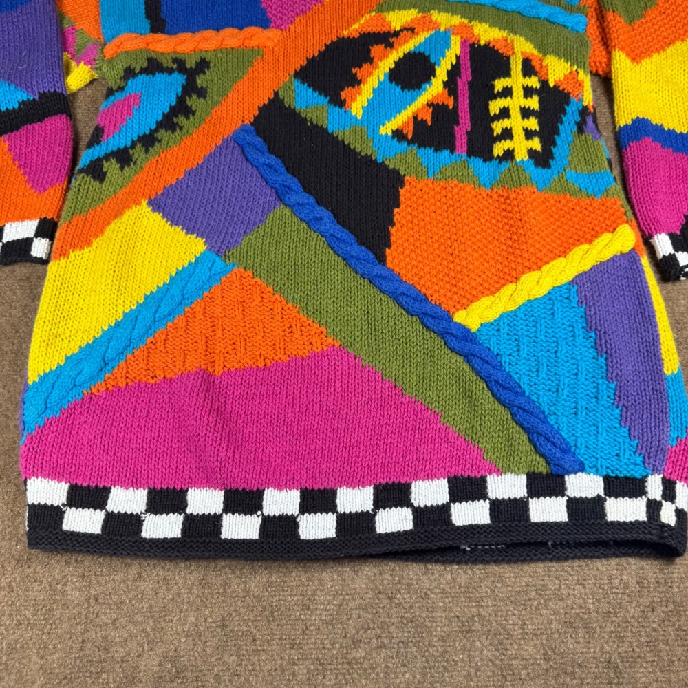 VTG Sweater Womens Large L 80s 90s Abstract Oversized Sweater Geometric Checker - Picture 4 of 13